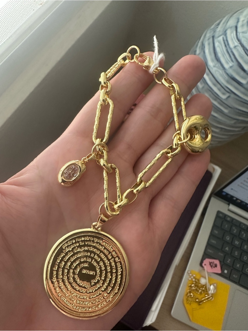 Gold-Tone 18k Plated Medallion Link Bracelet